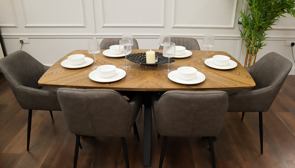 Hampton 1.6m + 6 EZ Grey Chairs
