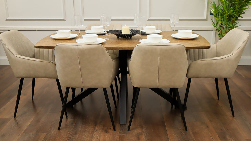Hampton 1.6m + 6 EZ Taupe PU Chairs