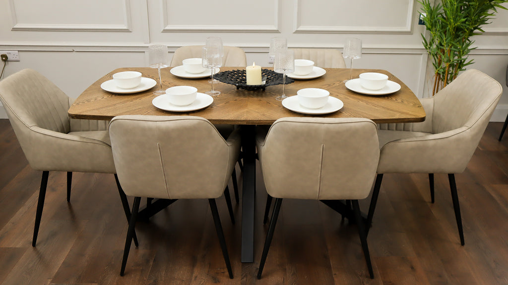 Hampton 1.6m + 6 EZ Taupe PU Chairs