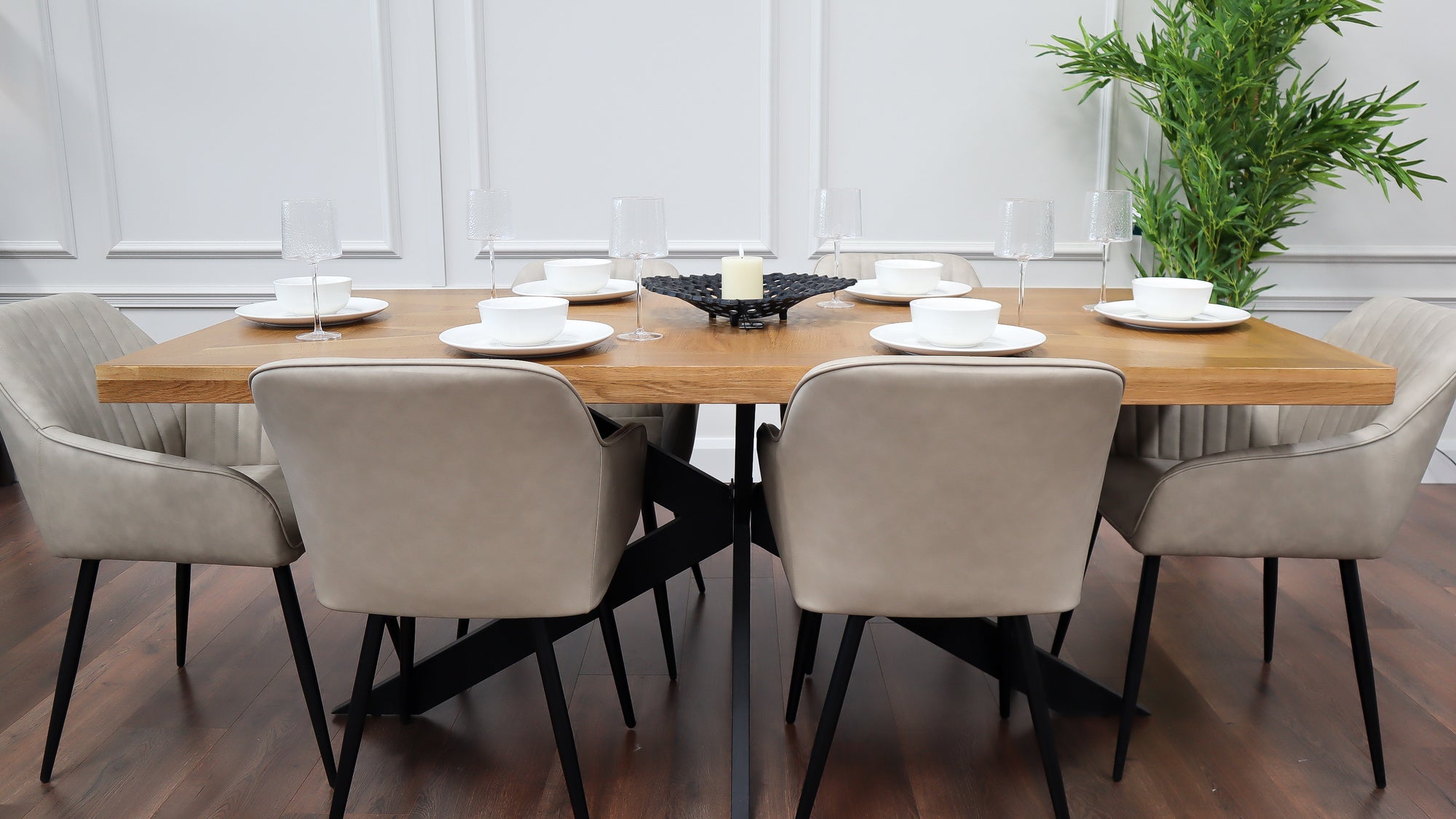 Windsor - 1.9m Table + 6 EZ Taupe PU