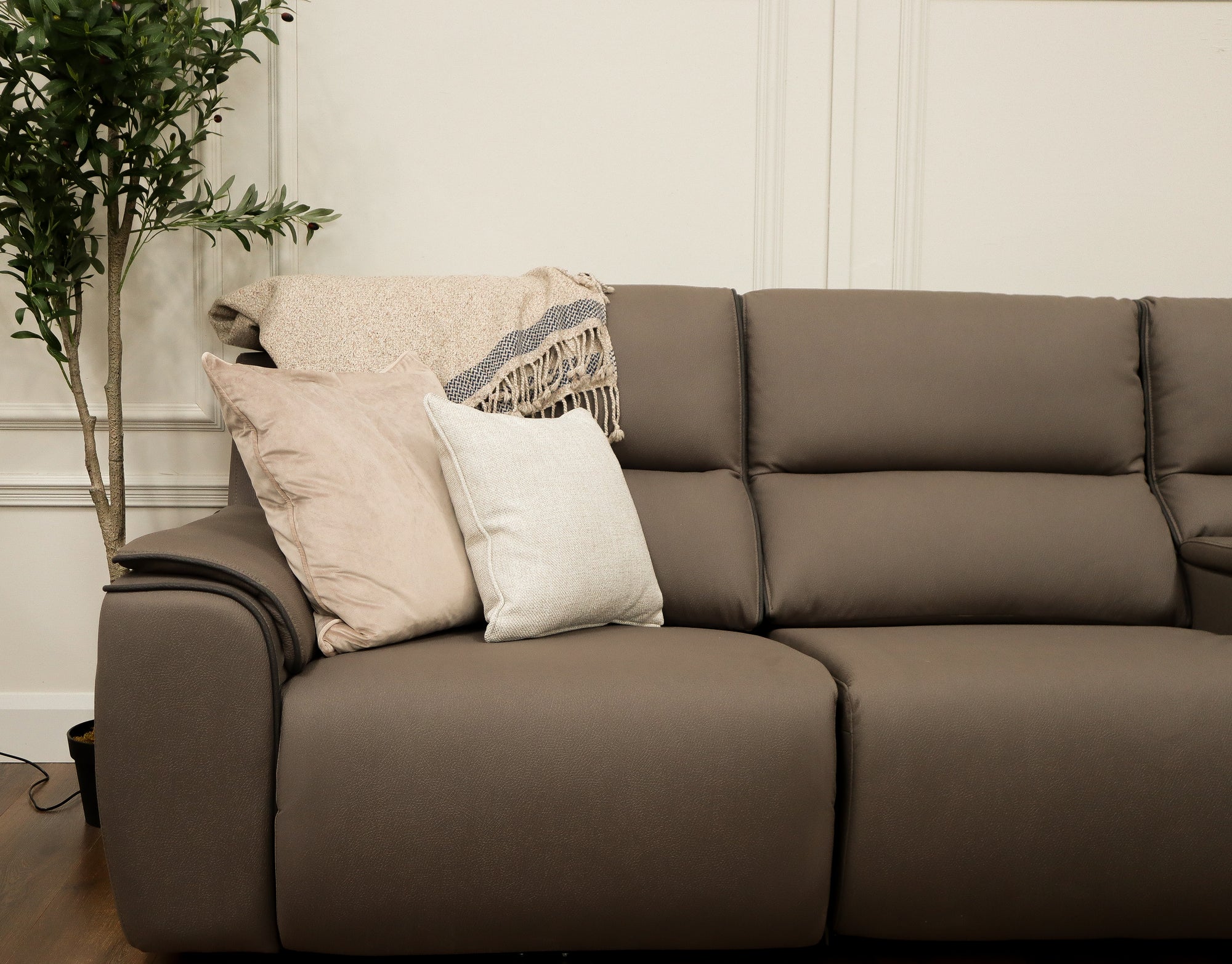 Luxor Power Corner - Dark Taupe  Microfibre Fabric