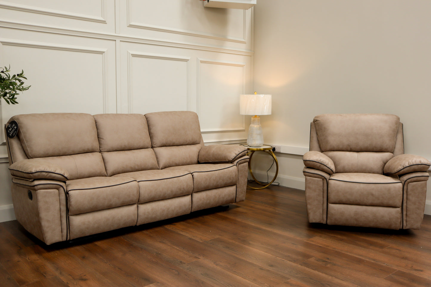 Brianna 3 + 2 reclining Sofa Range - Taupe Suede Fabric