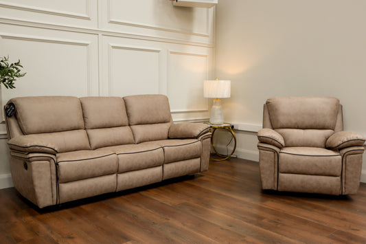 Brianna 3 + 2 reclining Sofa Range - Taupe Suede Fabric