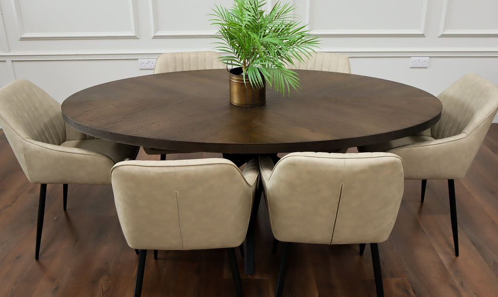 Samara 1.8m Oval Table + 6 EZ Chairs Taupe PU