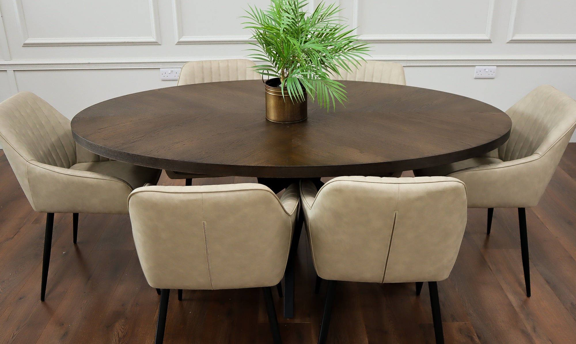 Samara 1.8m Oval Table + 6 EZ Chairs Taupe PU