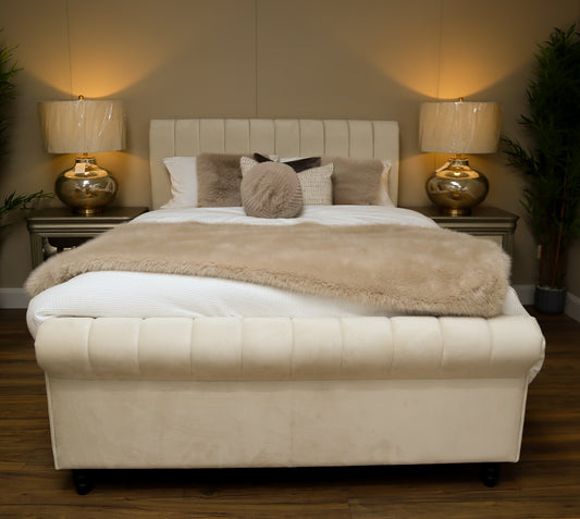 Ascot Ottoman Bed King - Cream Velvet