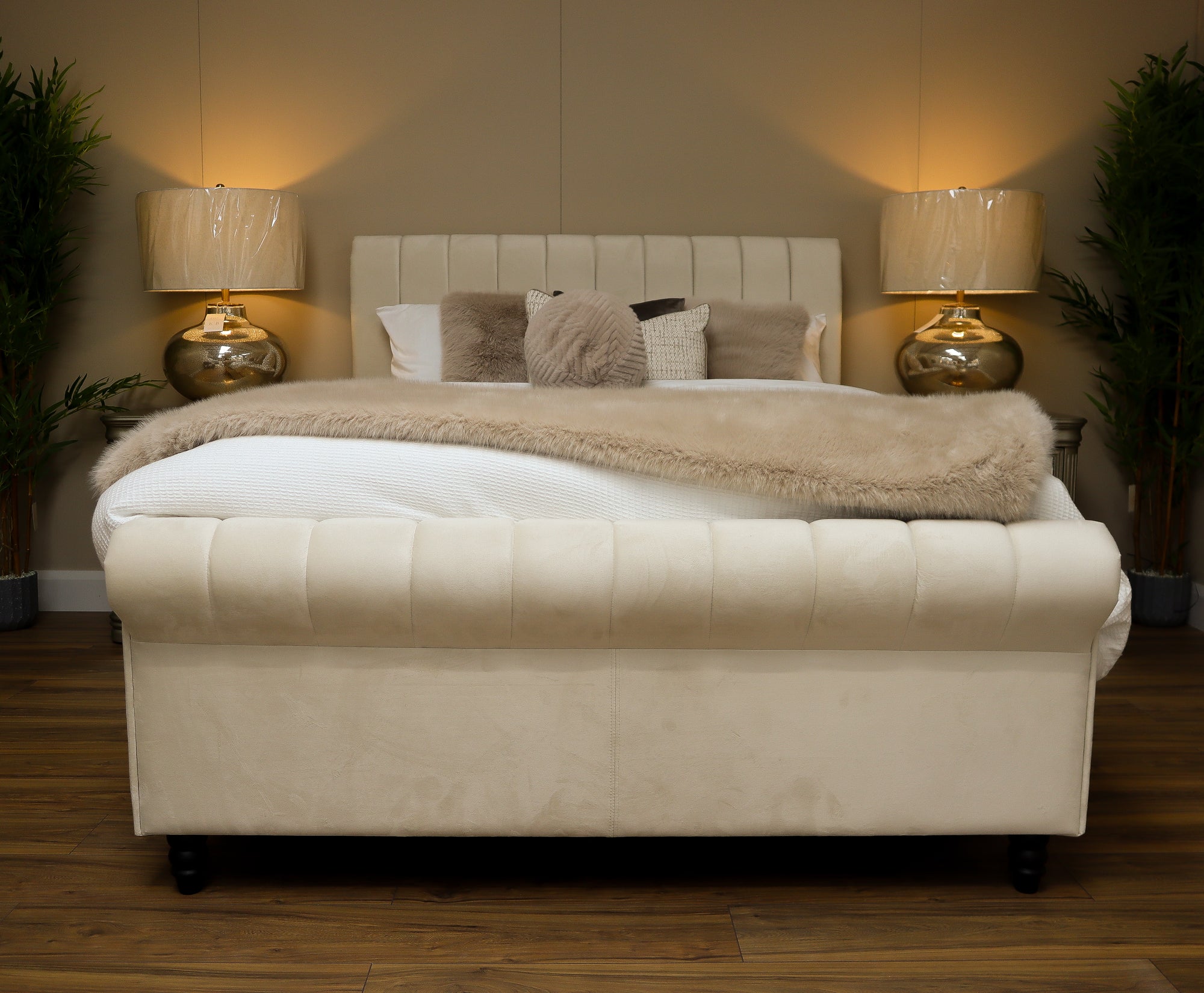 Ascot Ottoman Bed Double - Cream Velvet