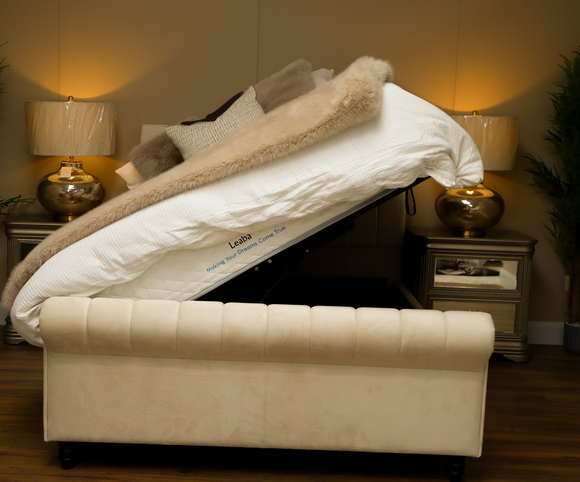 Ascot Ottoman Bed Double - Cream Velvet