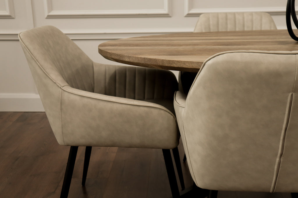 Epsom Rustic Oak 1.8m Oval + 6 EZ Chairs Taupe PU