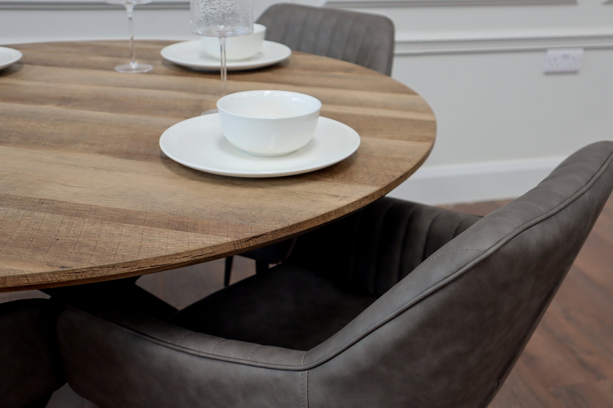 Epsom Rustic Oak 1.2m + 4 EZ Grey PU Chairs