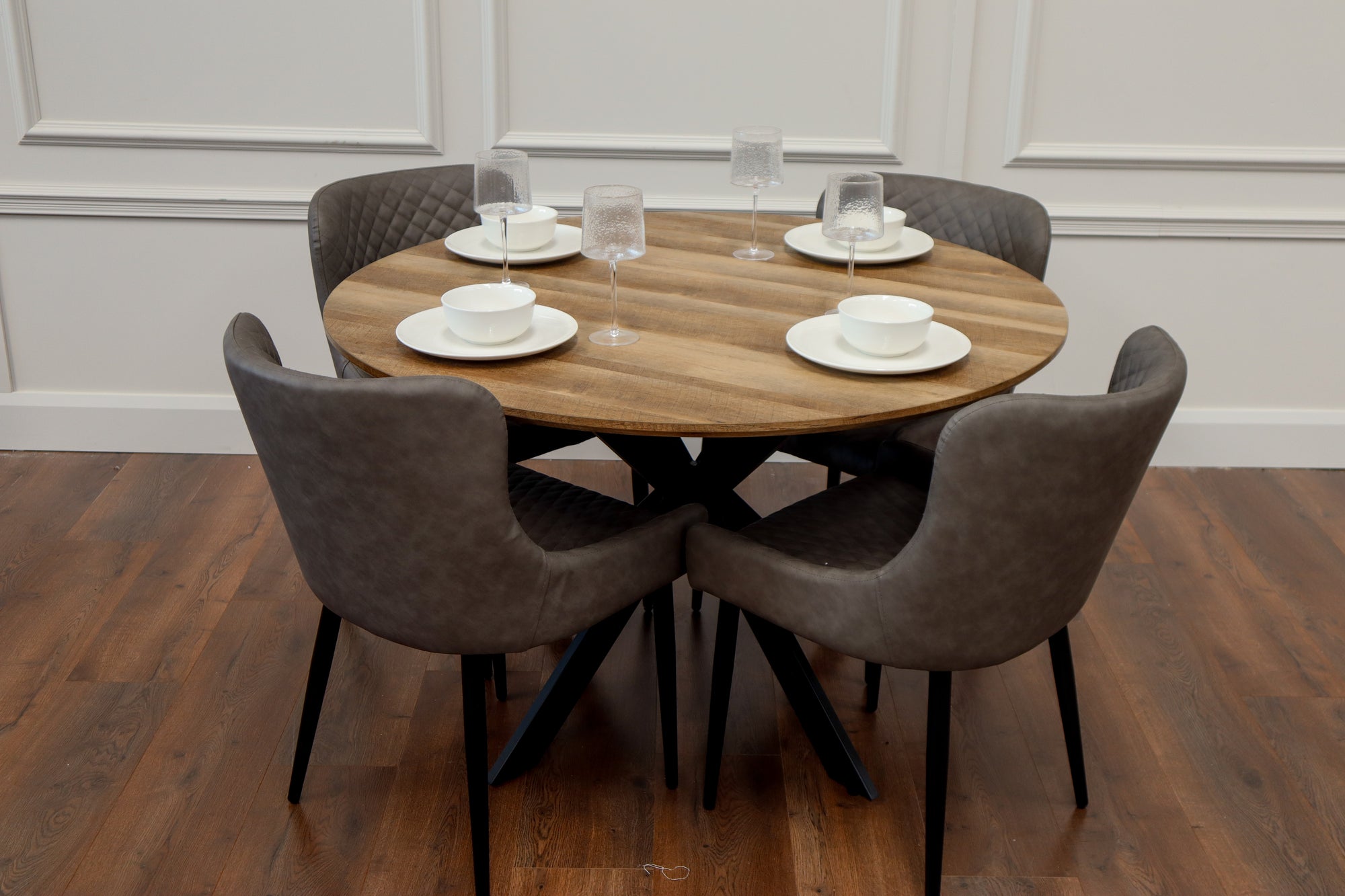 Epsom Rustic Oak 1.2m + 4 Diamond Grey PU Chairs
