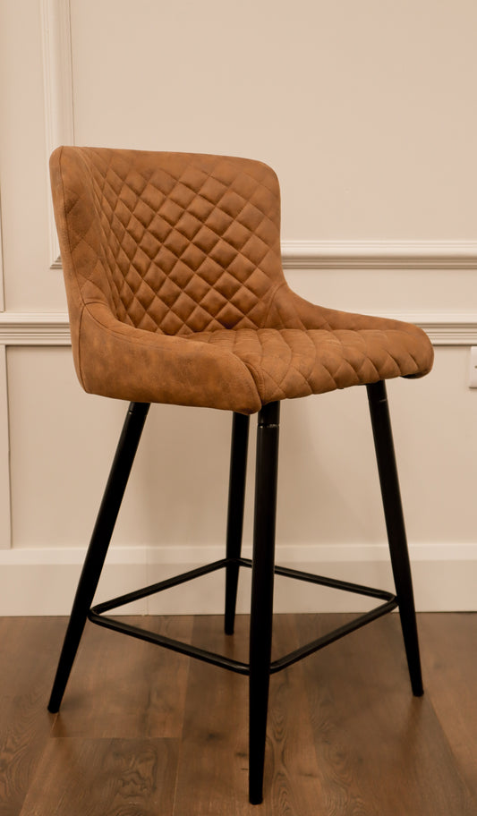 Diamond Bar Stool - Tan Suede