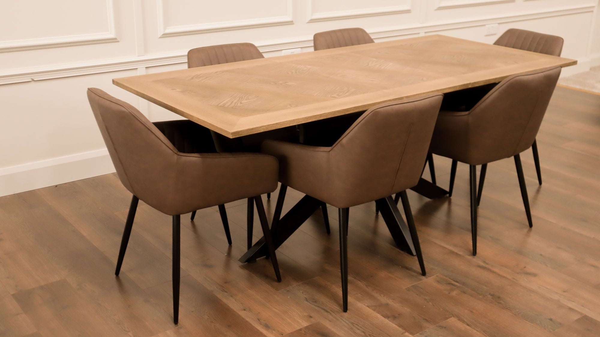 Peyton 1.6m/2m + 6 EZ Brown PU Chairs