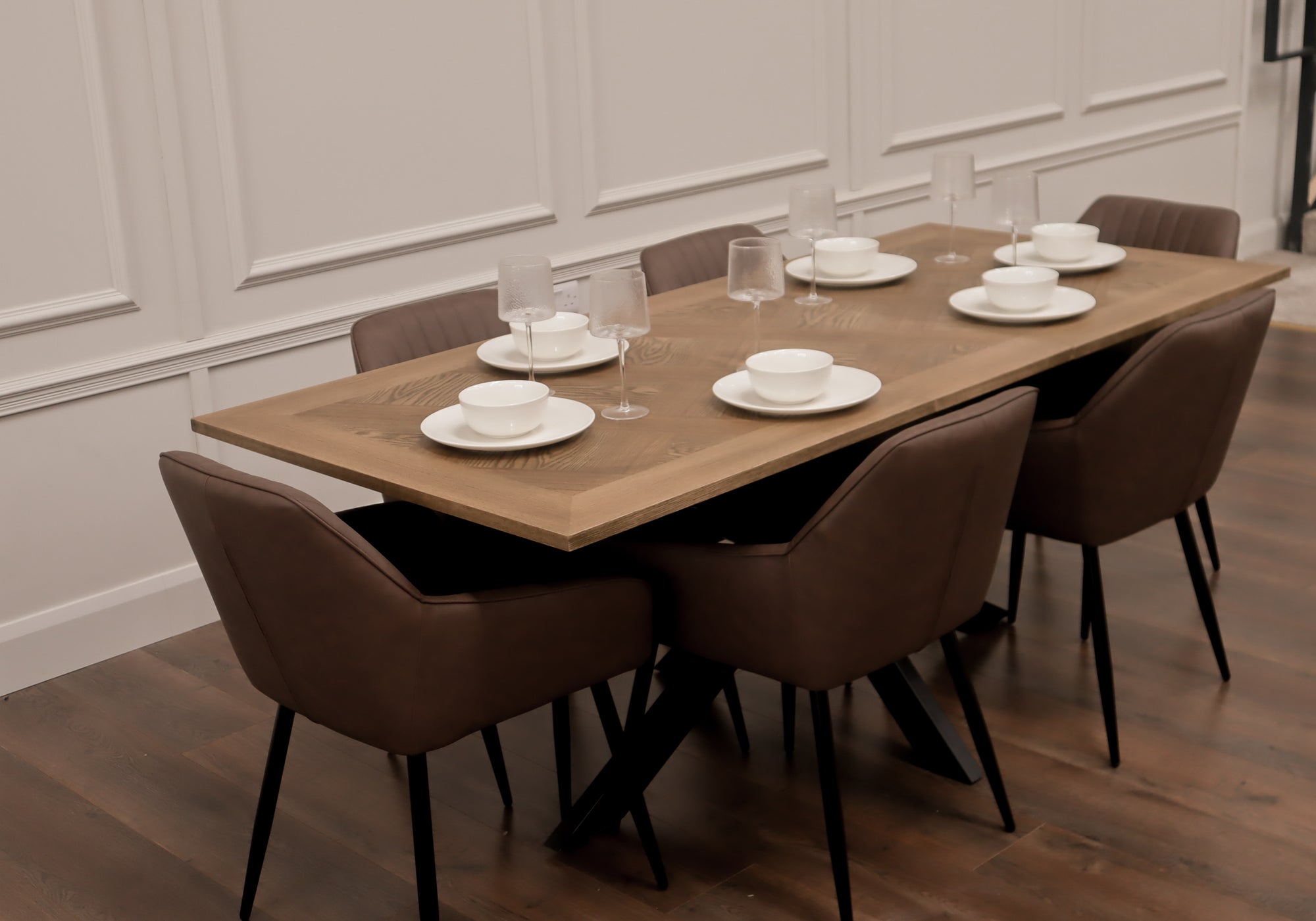 Peyton 1.6m/2m + 6 EZ Brown PU Chairs