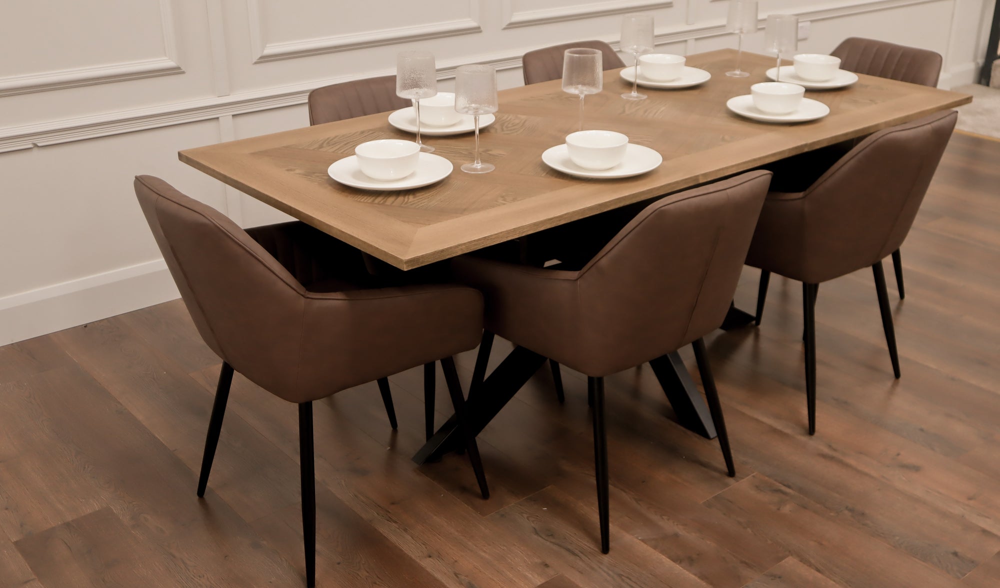 Peyton 1.6m/2m + 6 EZ Brown PU Chairs