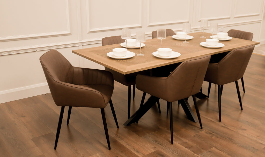 Peyton 1.6m/2m + 6 EZ Brown PU Chairs