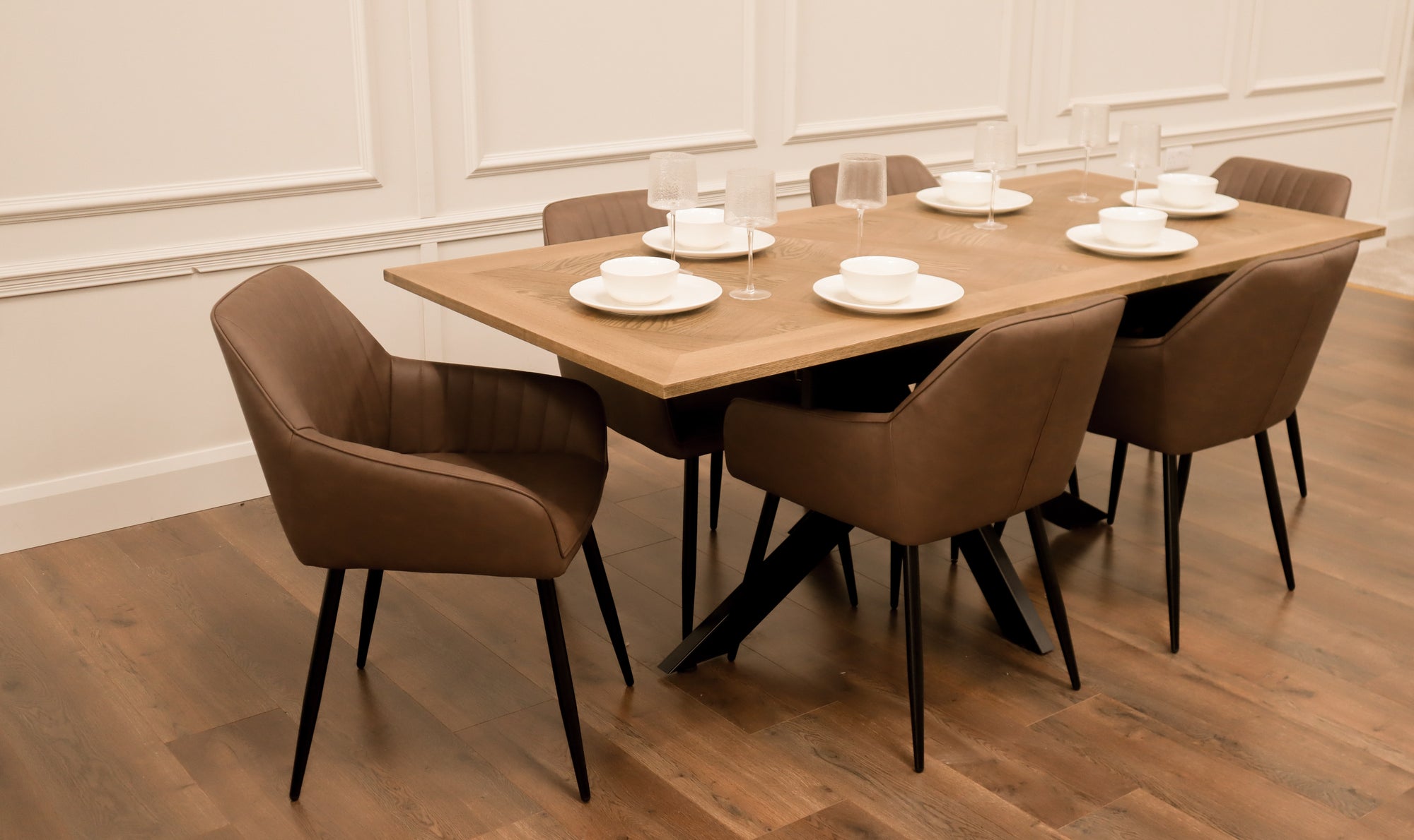 Peyton 1.6m/2m + 6 EZ Brown PU Chairs