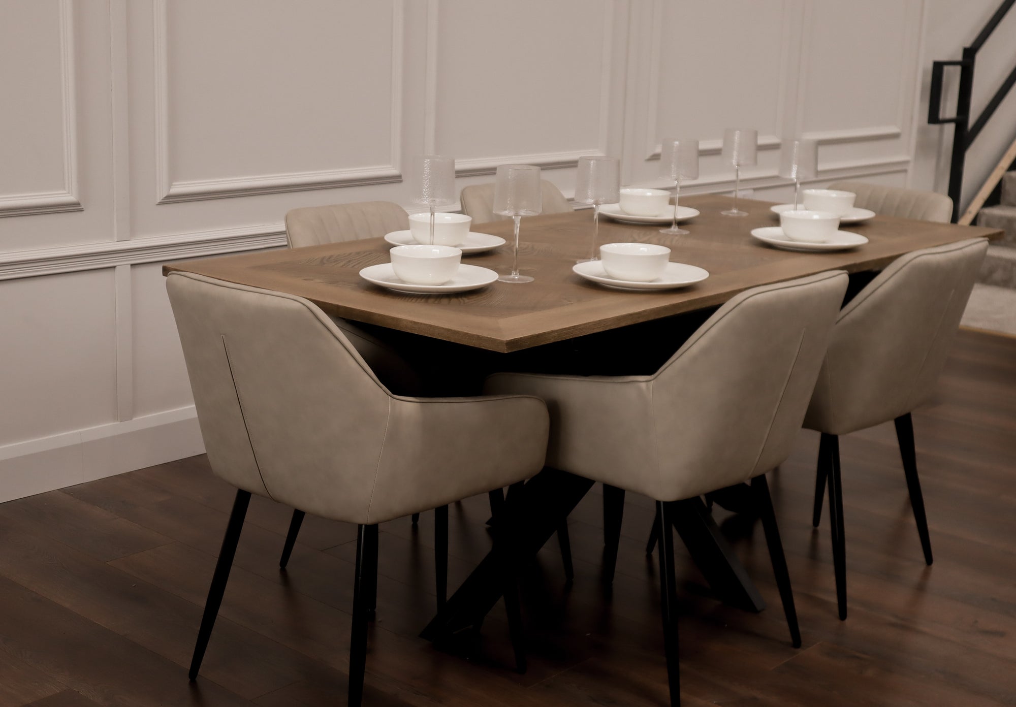 Peyton 1.6m/2m + 6 EZ Taupe PU Chairs