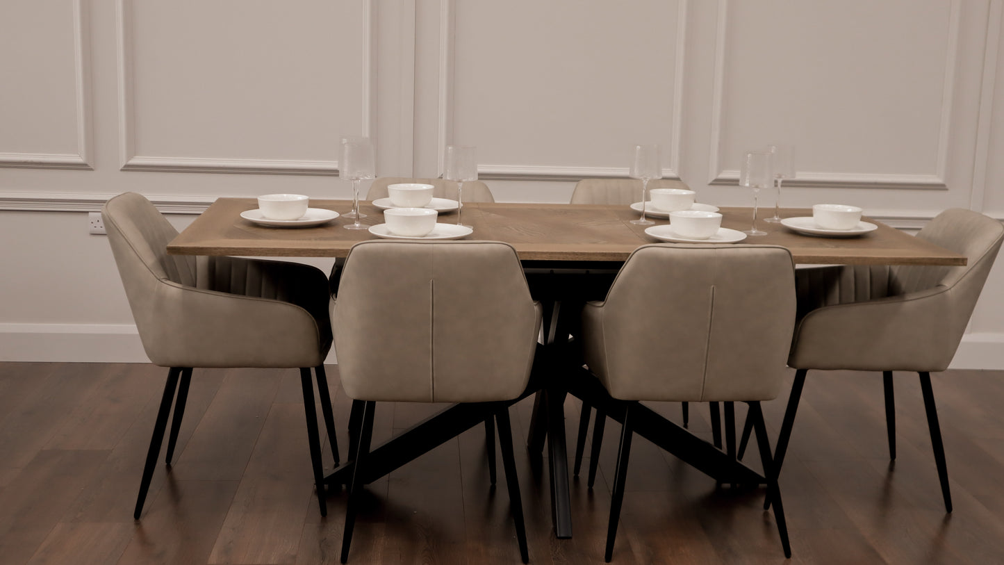 Peyton 1.6m/2m + 6 EZ Taupe PU Chairs