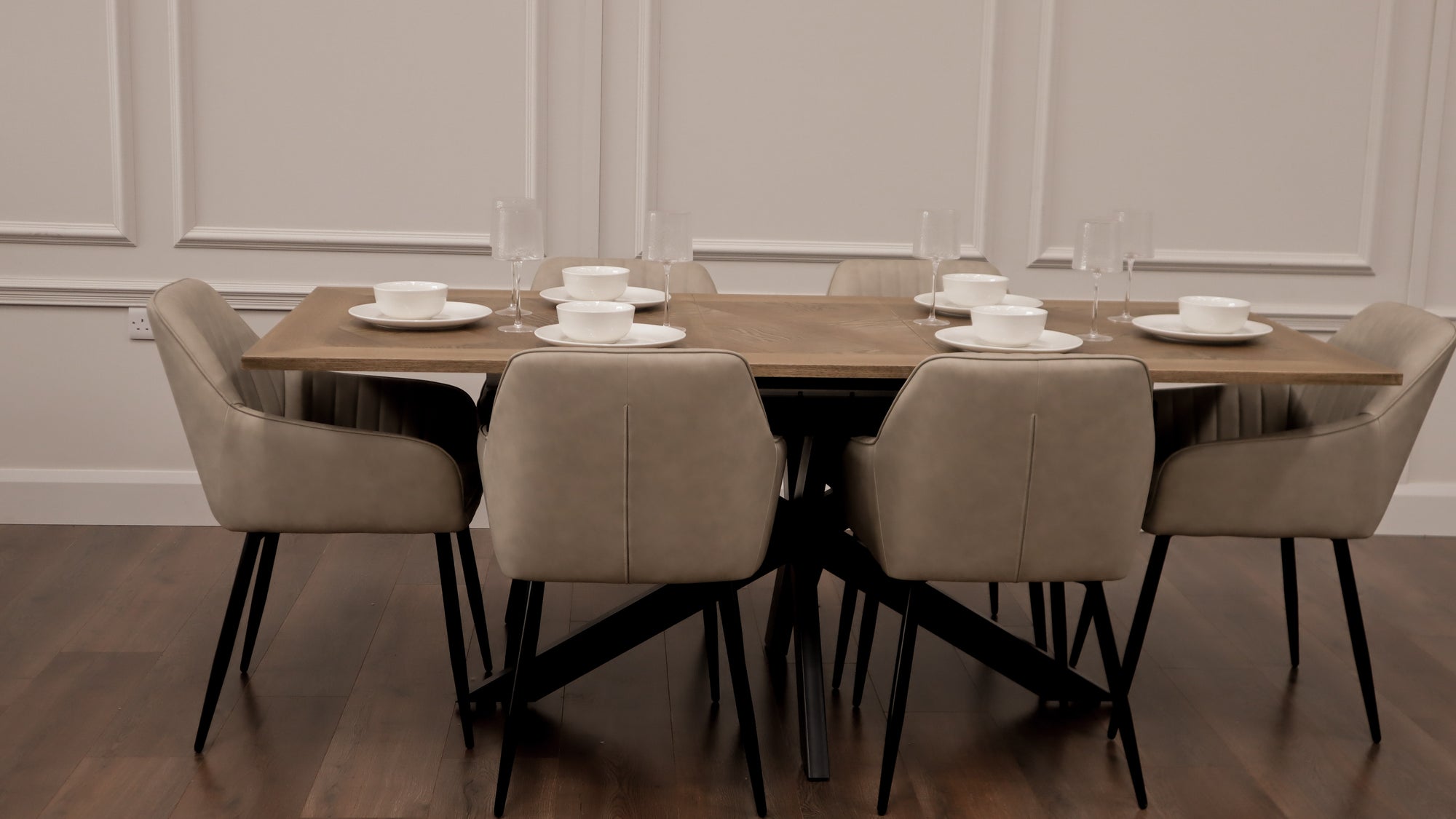 Peyton 1.6m/2m + 6 EZ Taupe PU Chairs