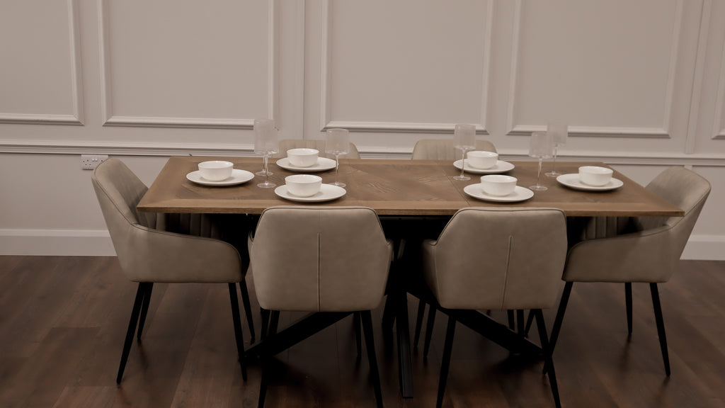 Peyton 1.6m/2m + 6 EZ Taupe PU Chairs