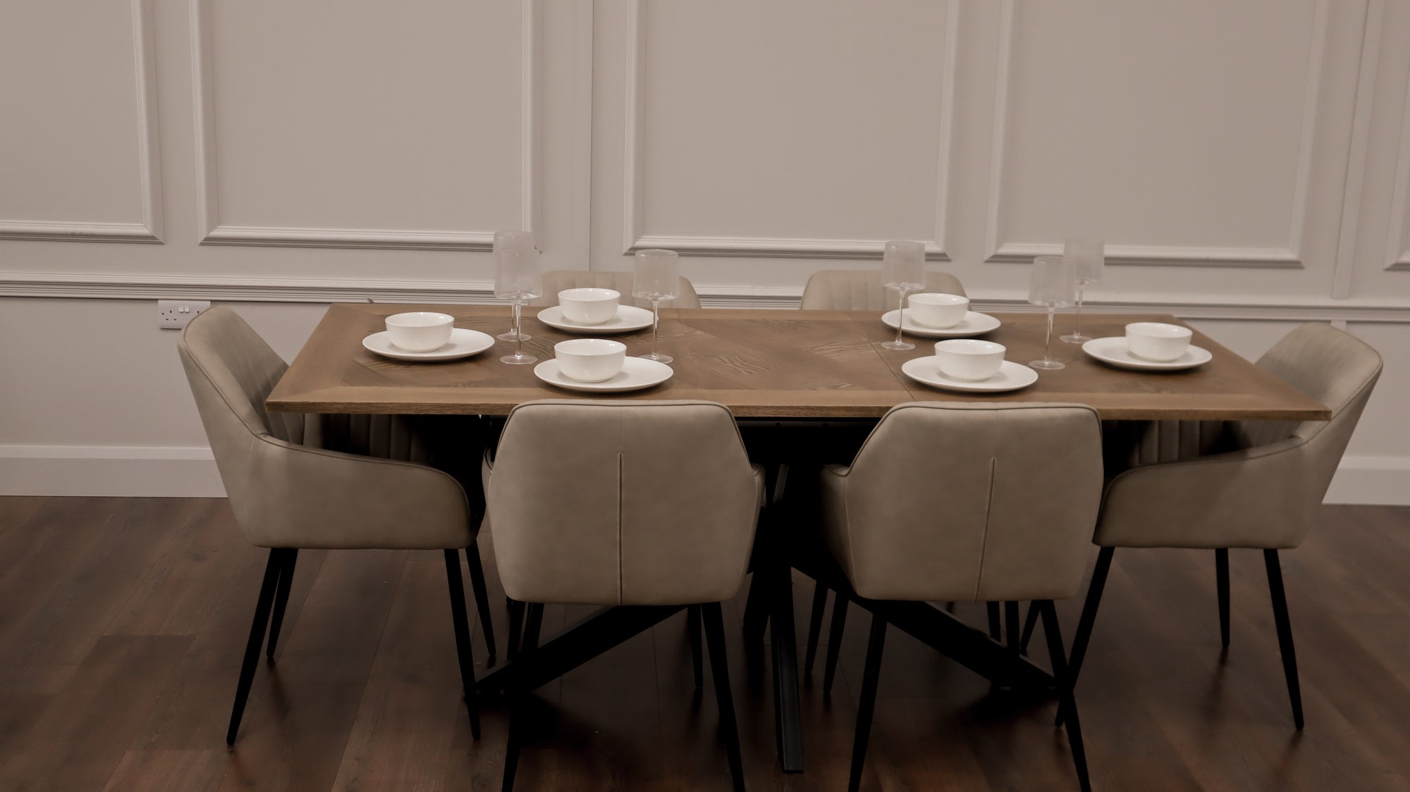 Peyton 1.6m/2m + 6 EZ Taupe PU Chairs