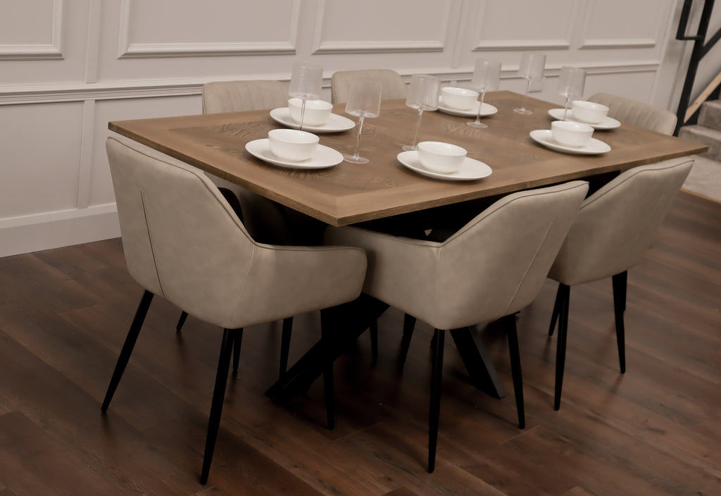 Peyton 1.6m/2m + 6 EZ Taupe PU Chairs
