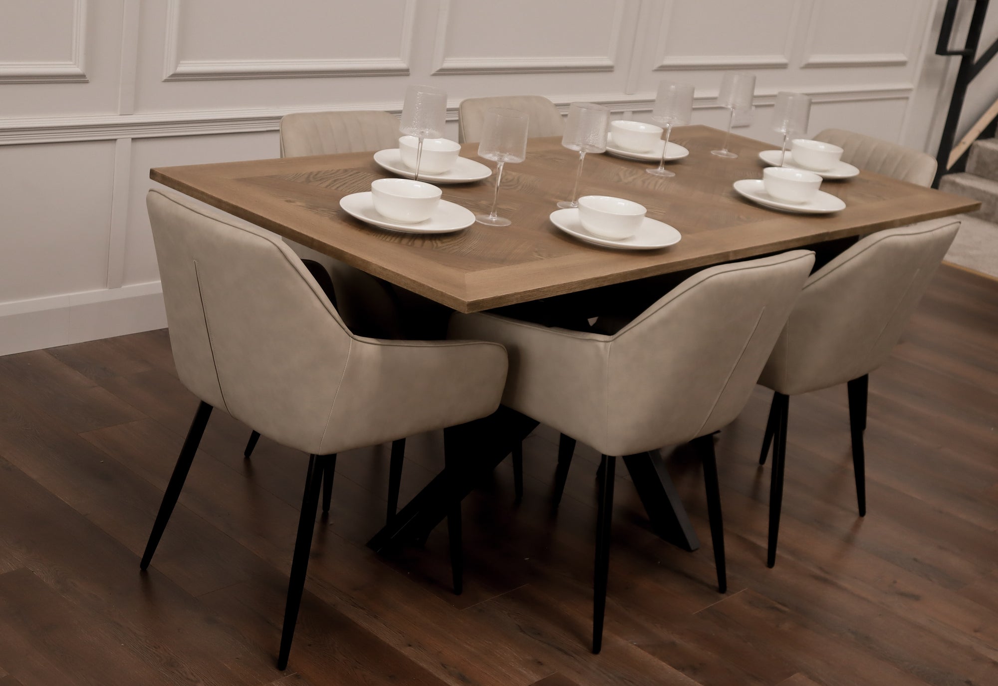 Peyton 1.6m/2m + 6 EZ Taupe PU Chairs