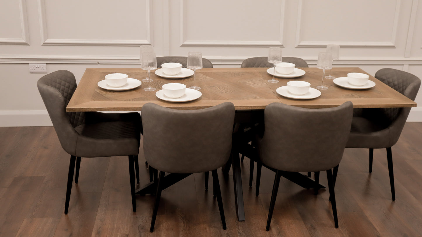 Peyton 1.6m/2m + 6 Diamond Grey PU Chairs