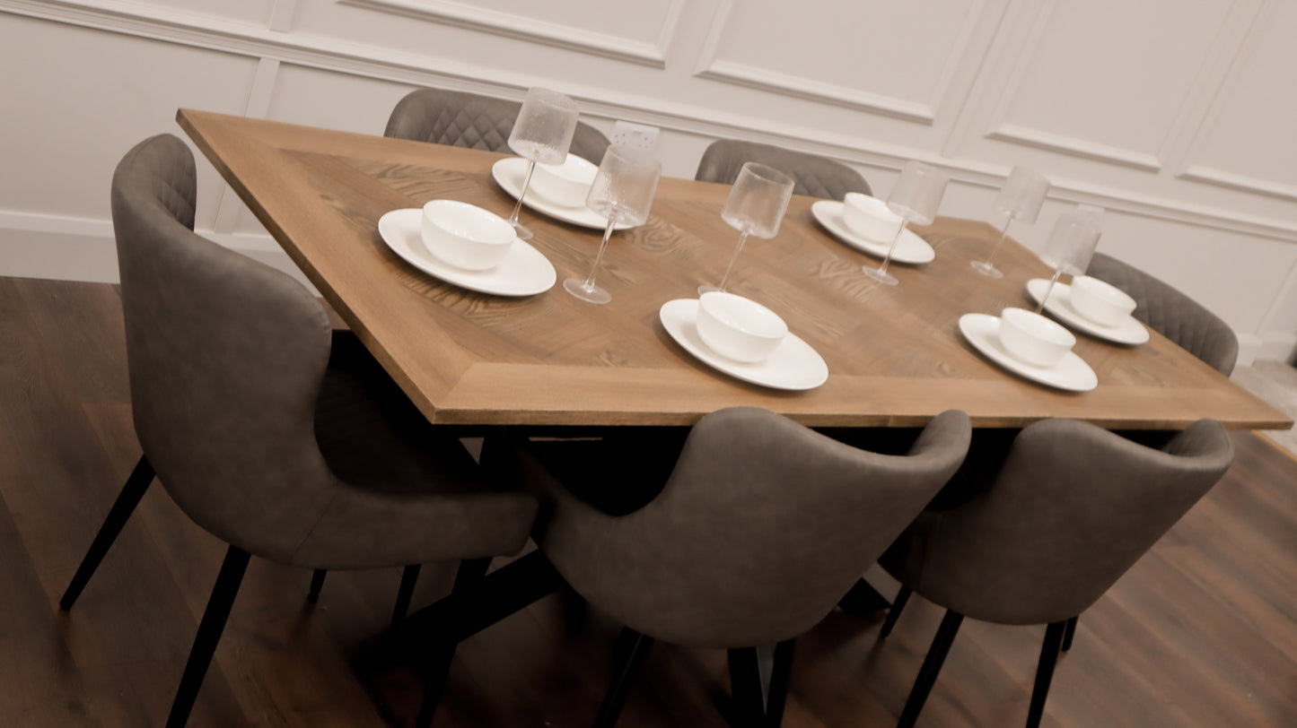 Peyton 1.6m/2m + 6 Diamond Grey PU Chairs