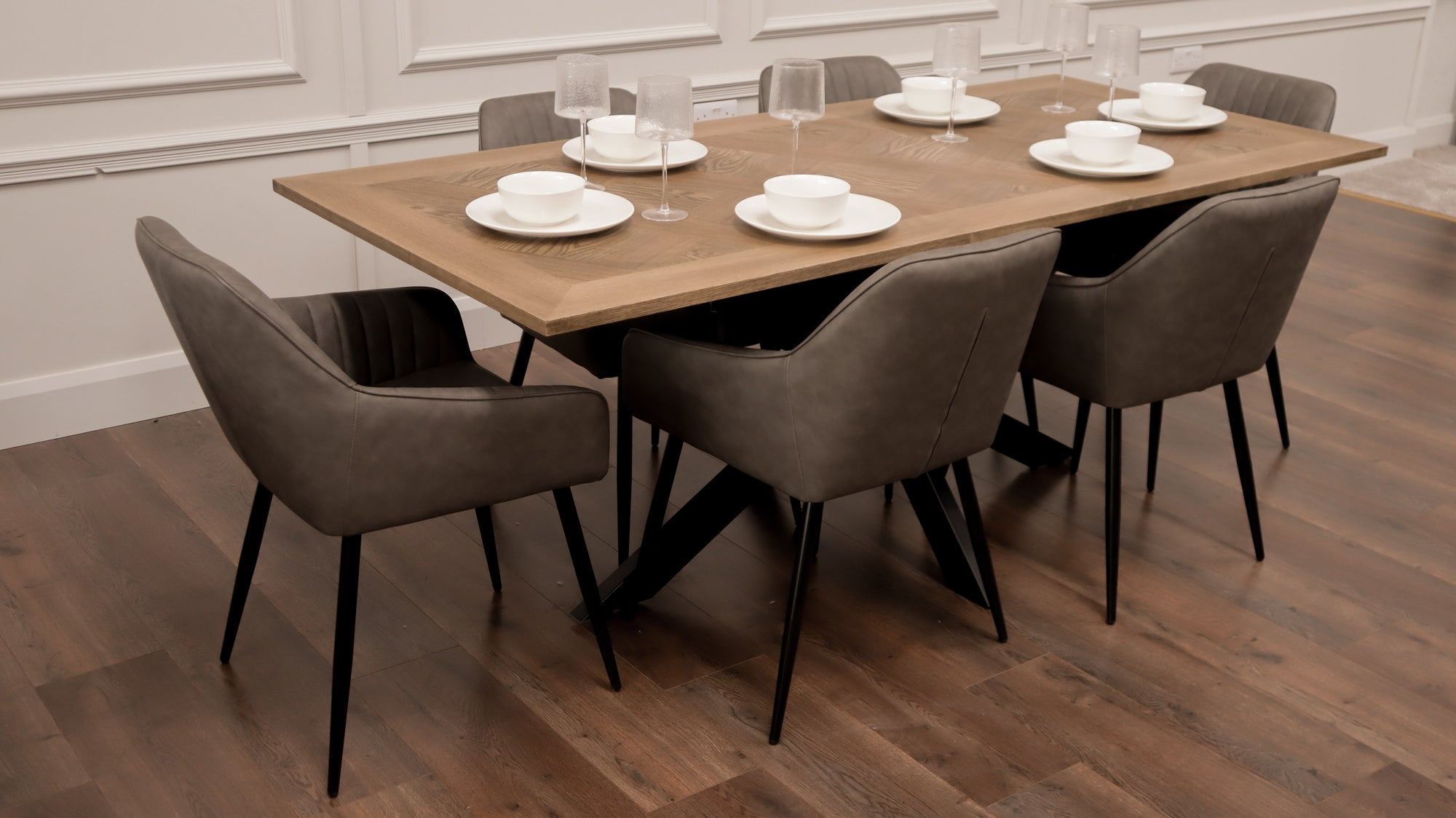 Peyton 1.6m/2m + 6 EZ Grey PU Chairs