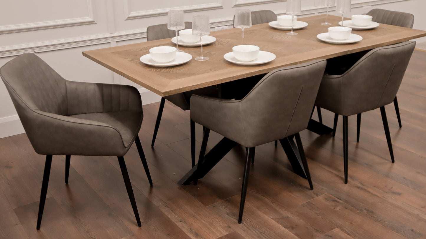 Peyton 1.6m/2m + 6 EZ Grey PU Chairs