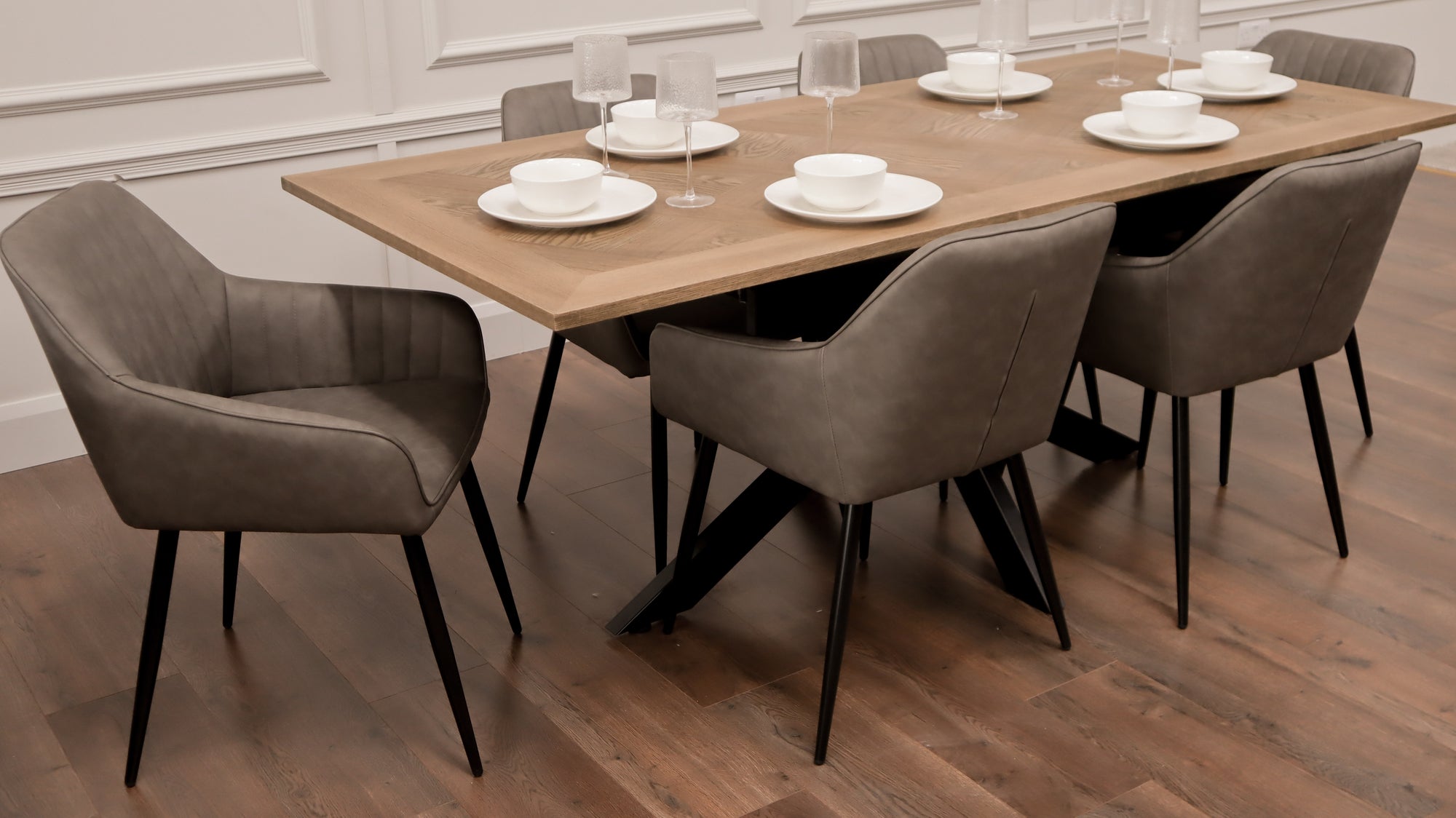 Peyton 1.6m/2m + 6 EZ Grey PU Chairs
