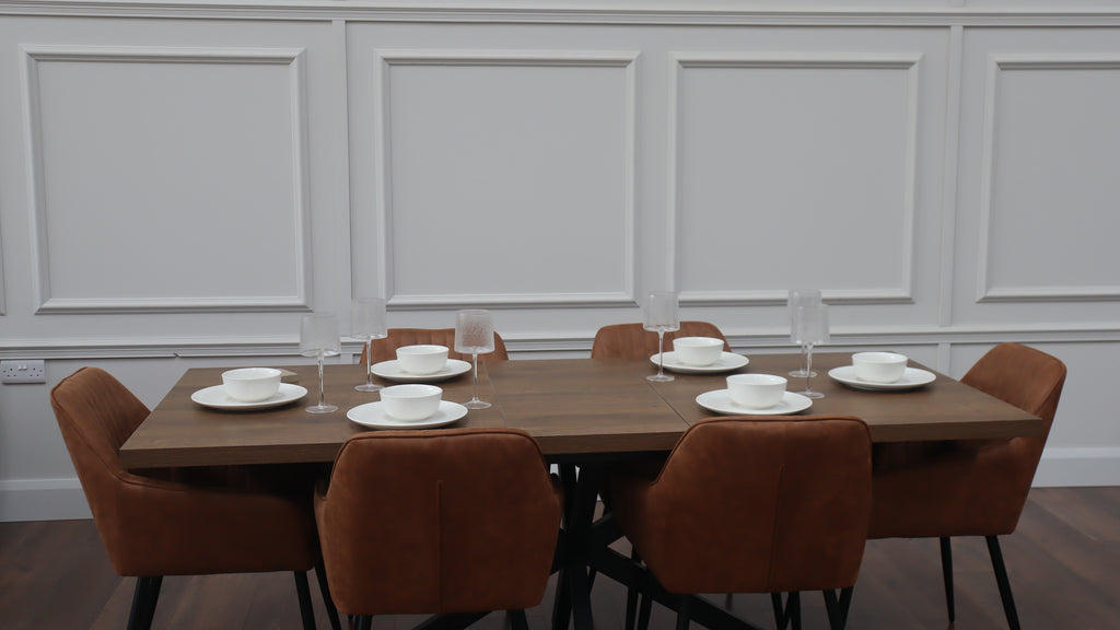 Pan Dark 1.6m/2m + 6 EZ Tan  Suede Chairs