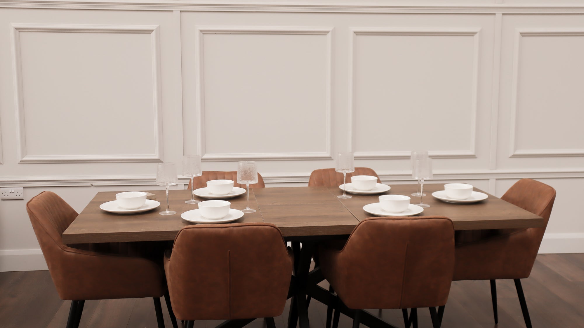 Pan Dark 1.6m/2m + 6 EZ Tan  Suede Chairs