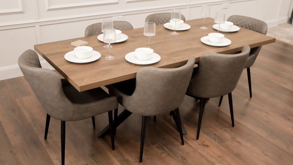 Pan Dark 1.6m/2m + 6 Diamond Grey PU Chairs