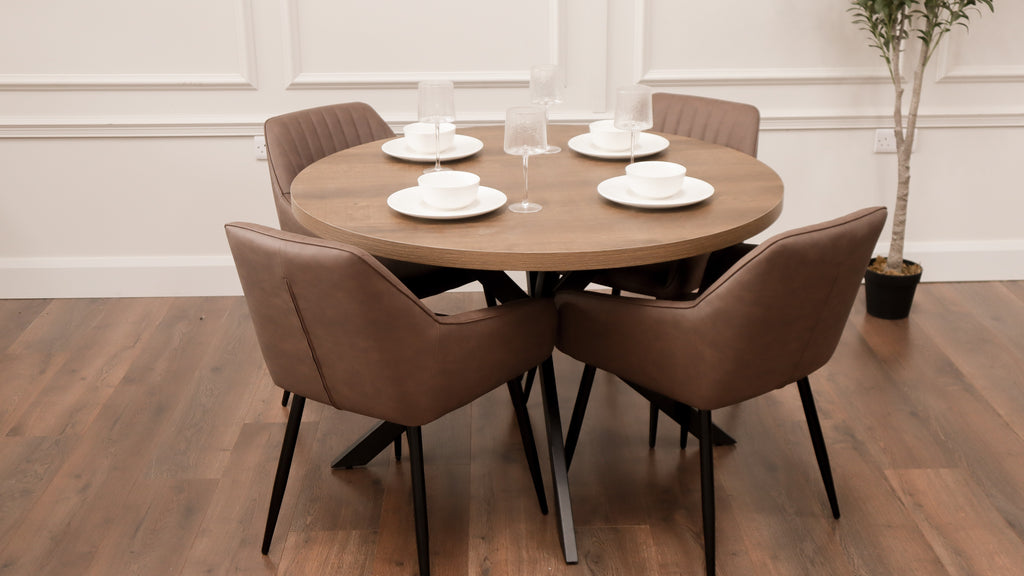 Pan Dark 1.2m + 4 EZ Brown PU Chairs