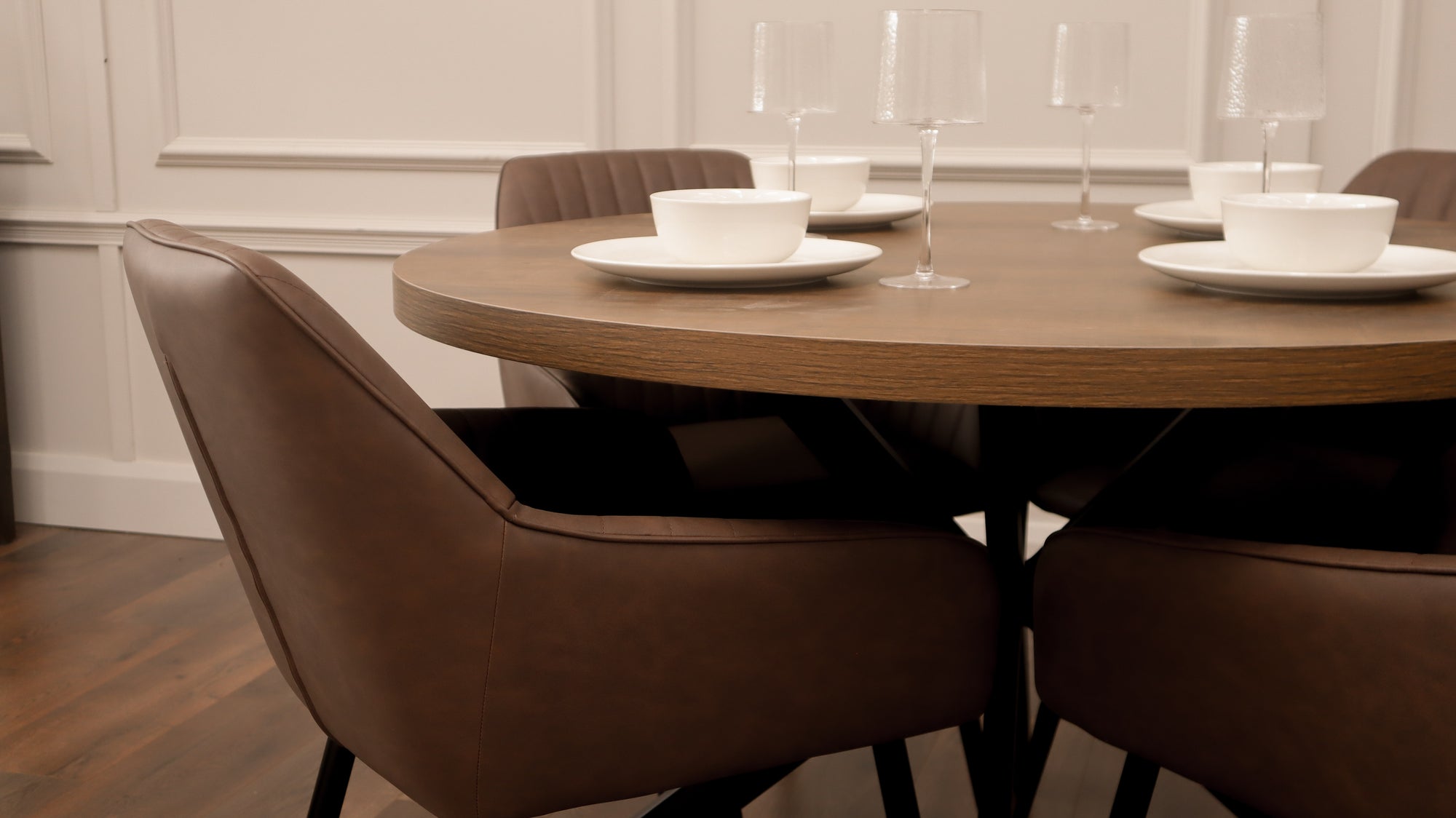 Pan Dark 1.2m + 4 EZ Brown PU Chairs