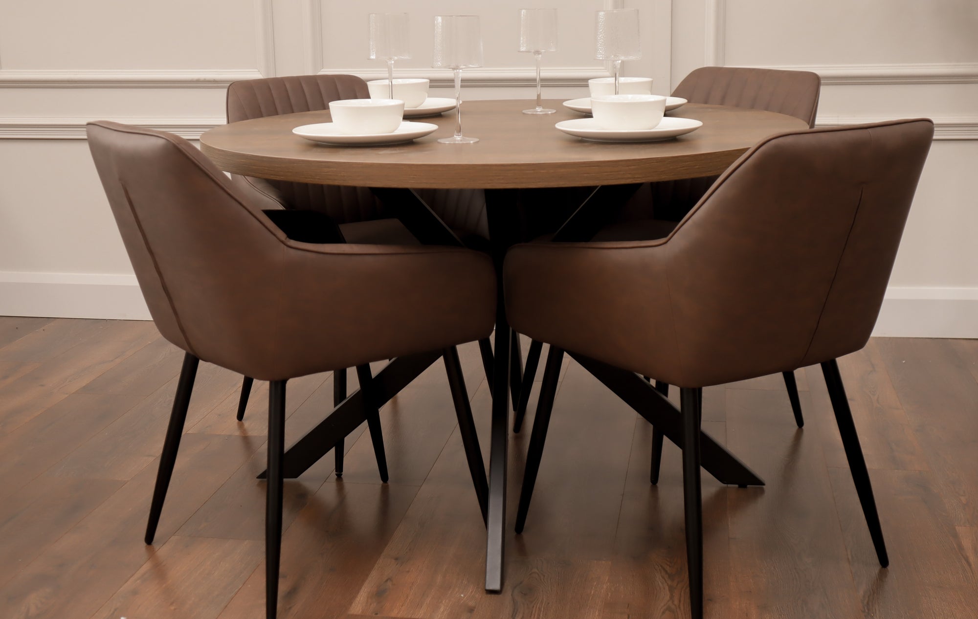 Pan Dark 1.2m + 4 EZ Brown PU Chairs