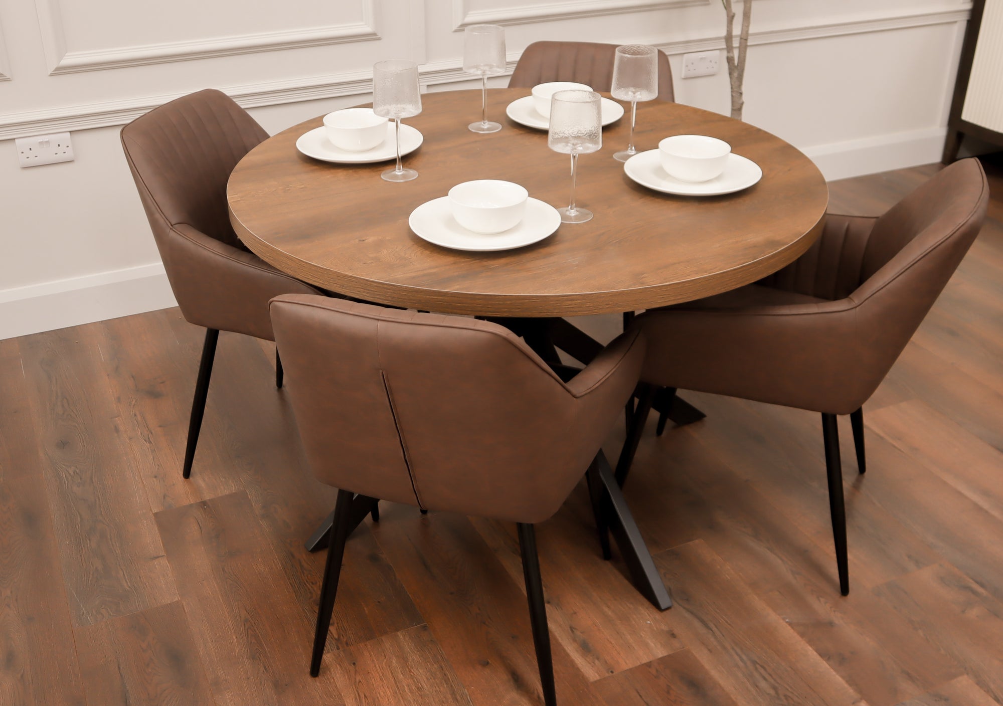 Pan Dark 1.2m + 4 EZ Brown PU Chairs