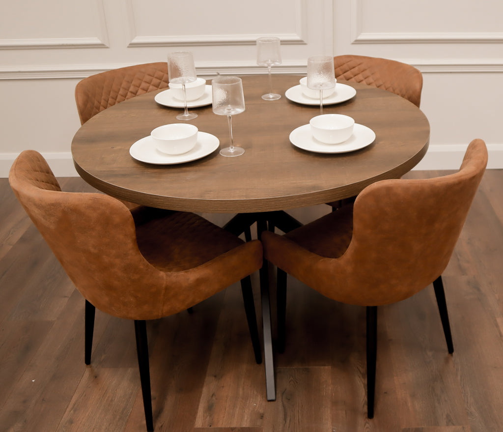 Pan Dark 1.2m + 4 Diamond Tan Suede Chairs
