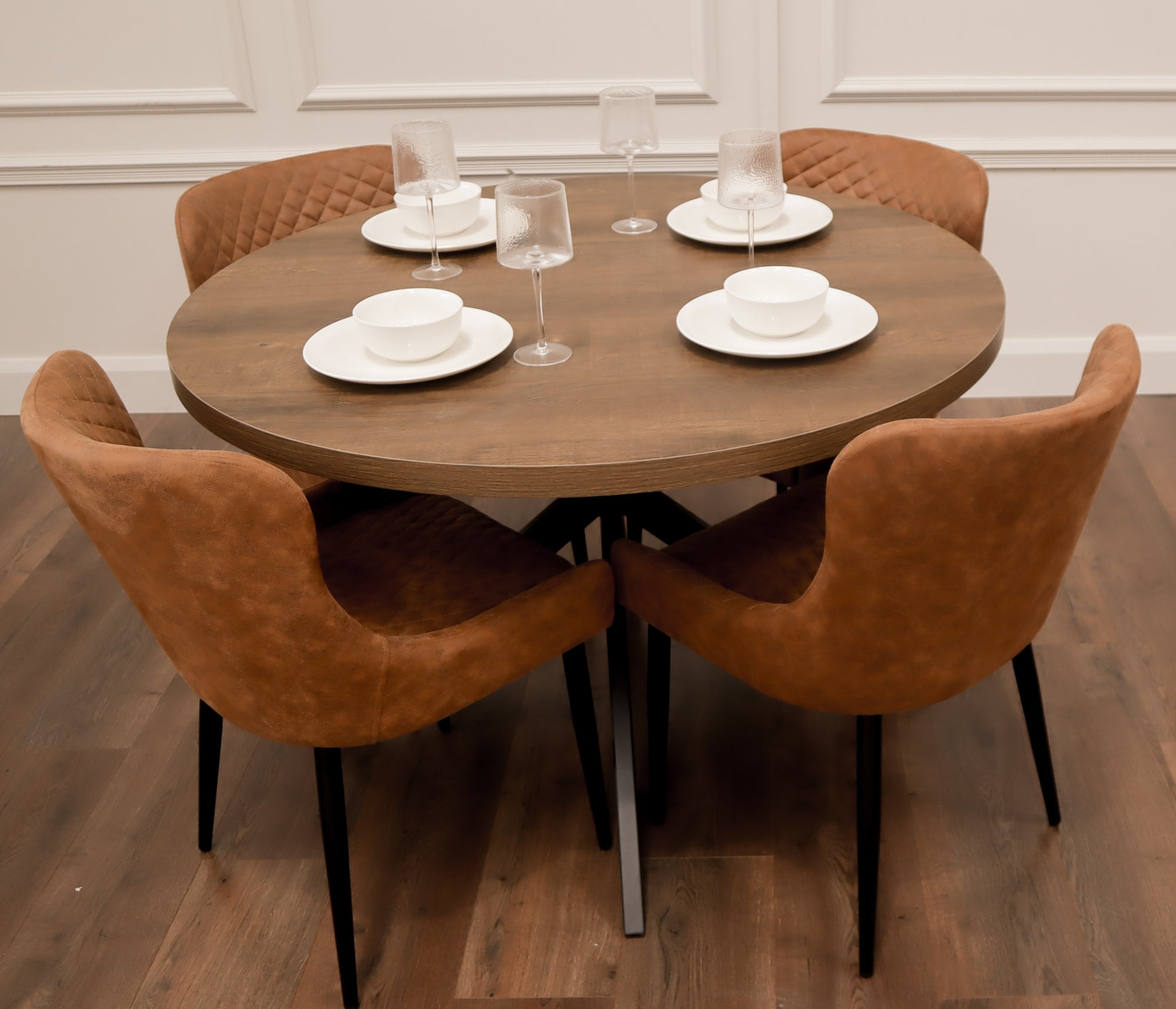 Pan Dark 1.2m + 4 Diamond Tan Suede Chairs