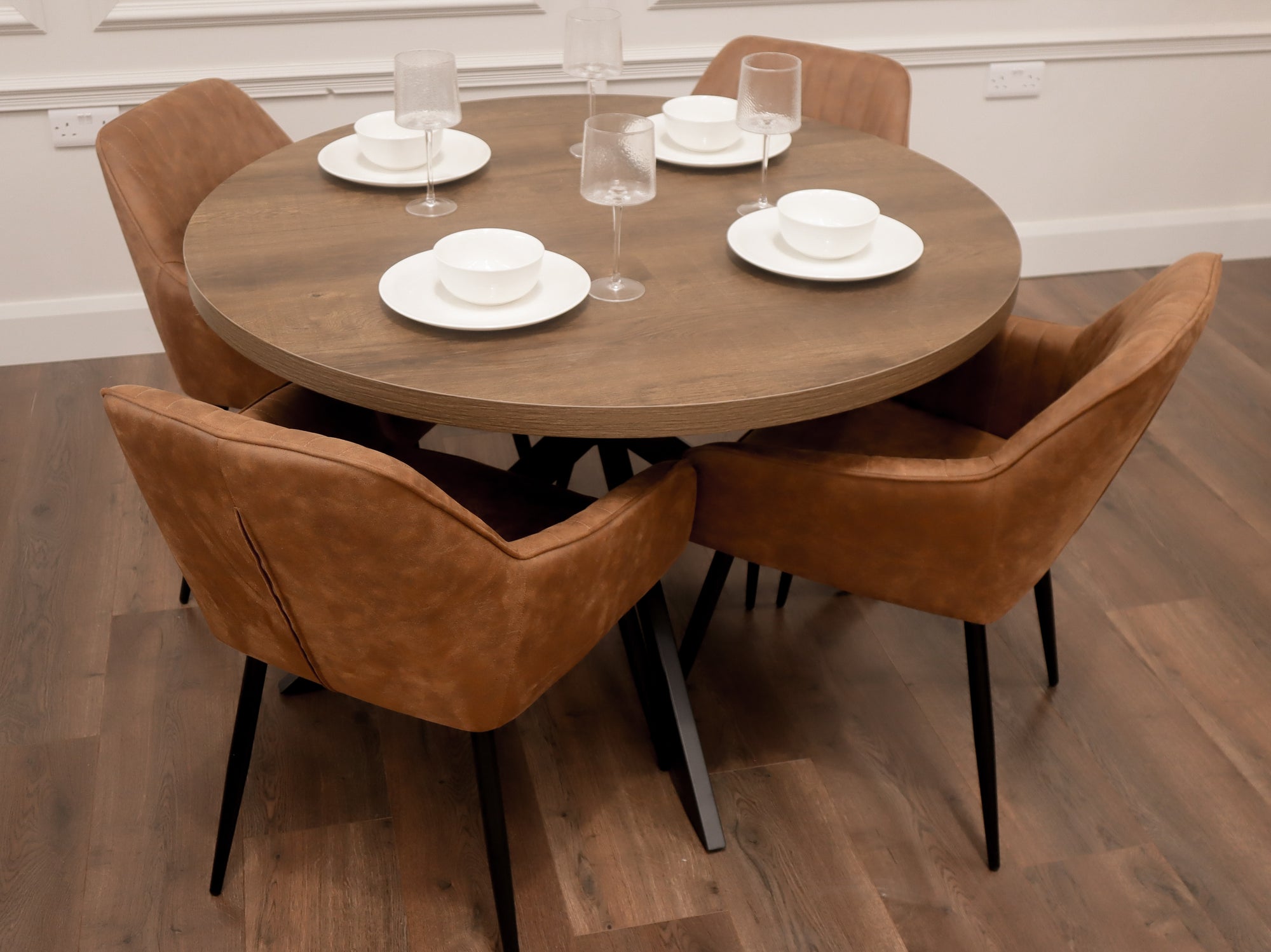 Pan Dark 1.2m + 4 EZ Tan Suede Chairs