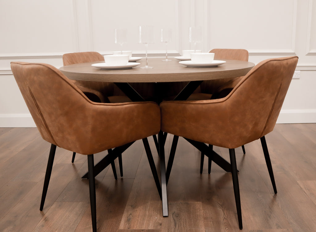 Pan Dark 1.2m + 4 EZ Tan Suede Chairs