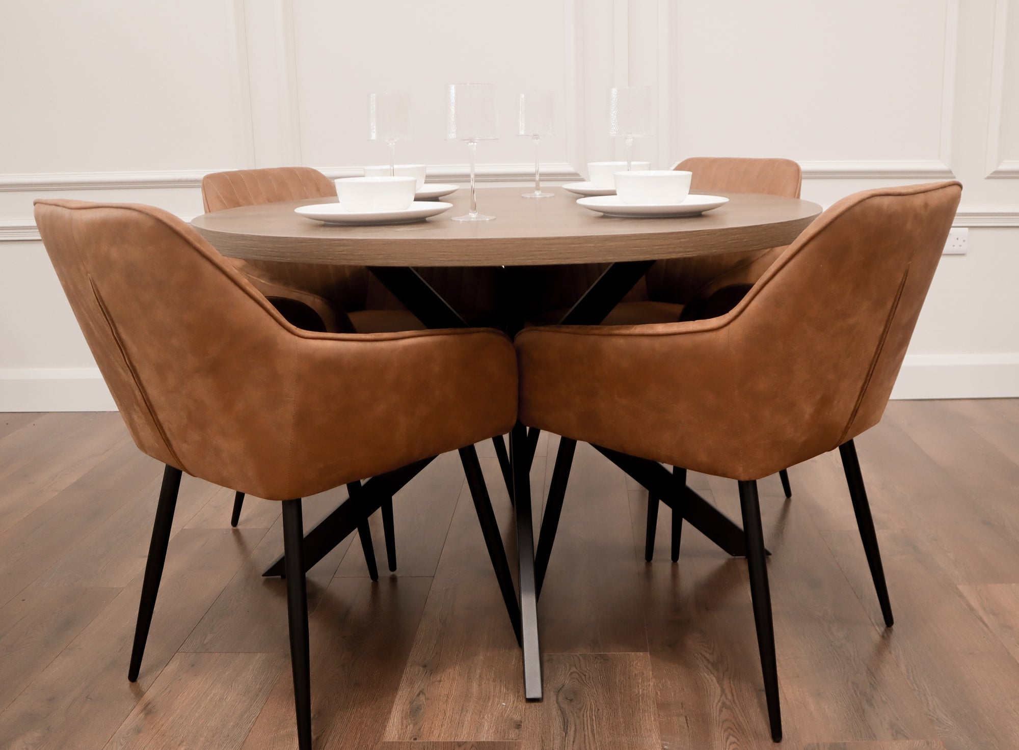 Pan Dark 1.2m + 4 EZ Tan Suede Chairs