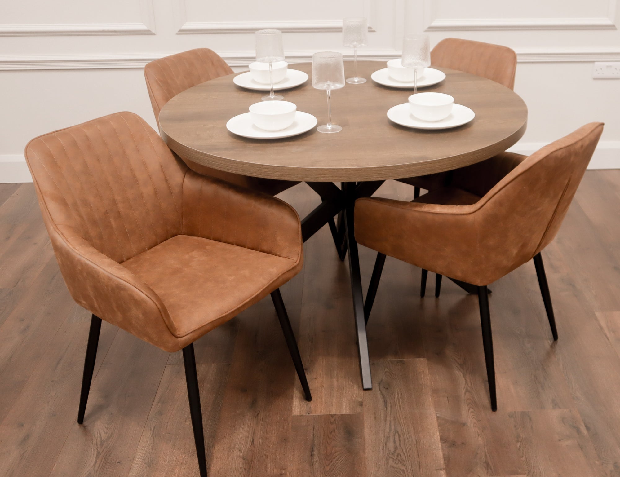 Pan Dark 1.2m + 4 EZ Tan Suede Chairs
