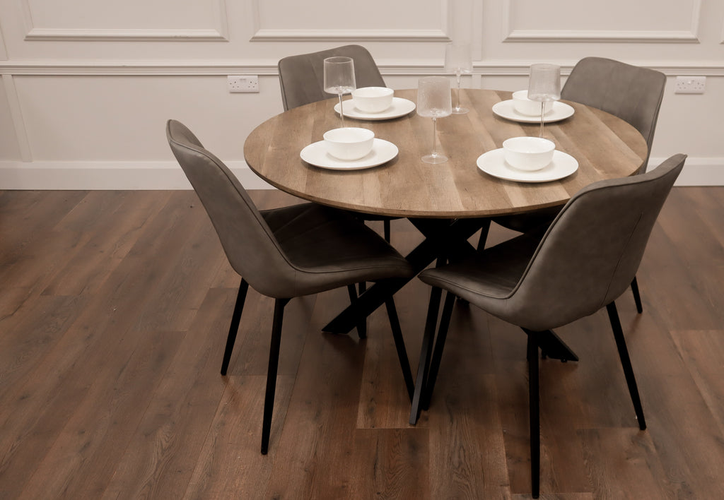Epsom Rustic Oak 1.2m + 4 Tilly  Grey PU