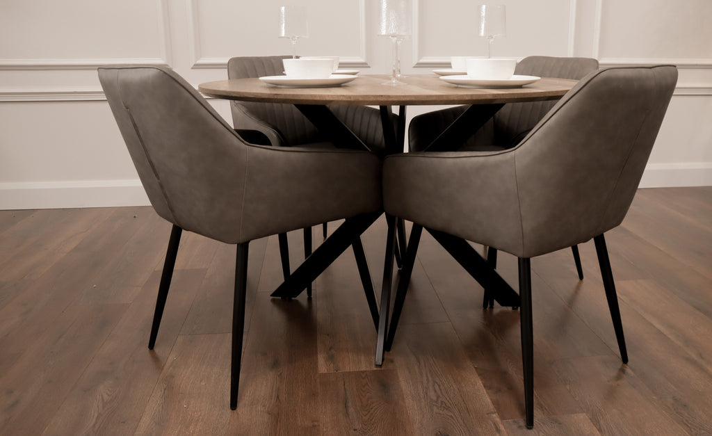 Epsom Rustic Oak 1.2m + 4 EZ Grey PU Chairs
