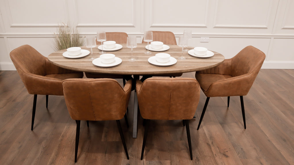 Epsom Rustic Oak 1.8m Oval + 6 EZ Tan Suede