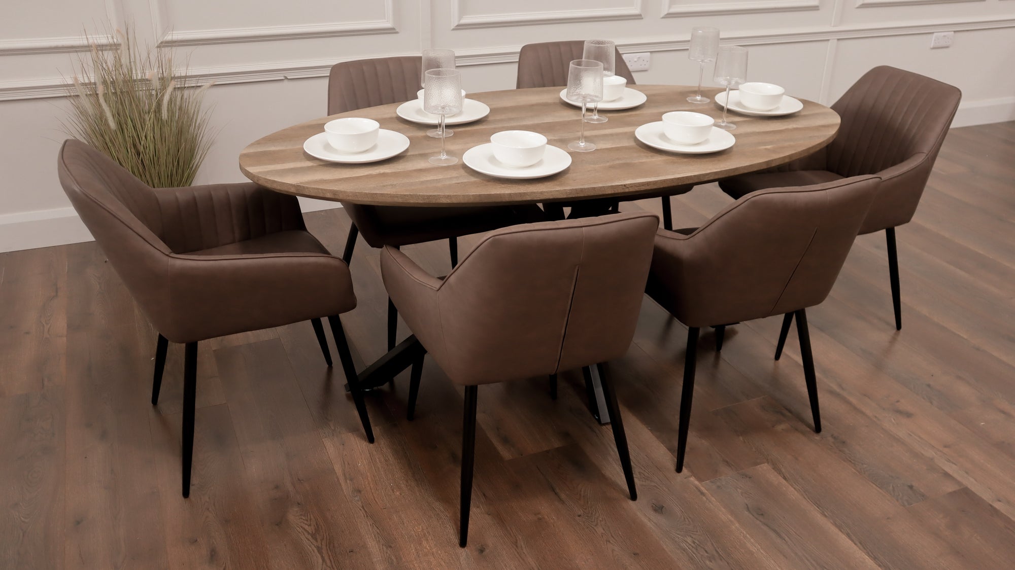 Epsom Rustic Oak 1.8m Oval + 6 EZ Brown PU